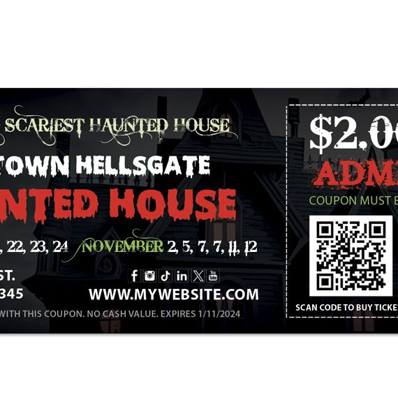Haunted House Coupon Template, Halloween Coupon Template, Horror Coupon Template, Scape Room Coupon Template