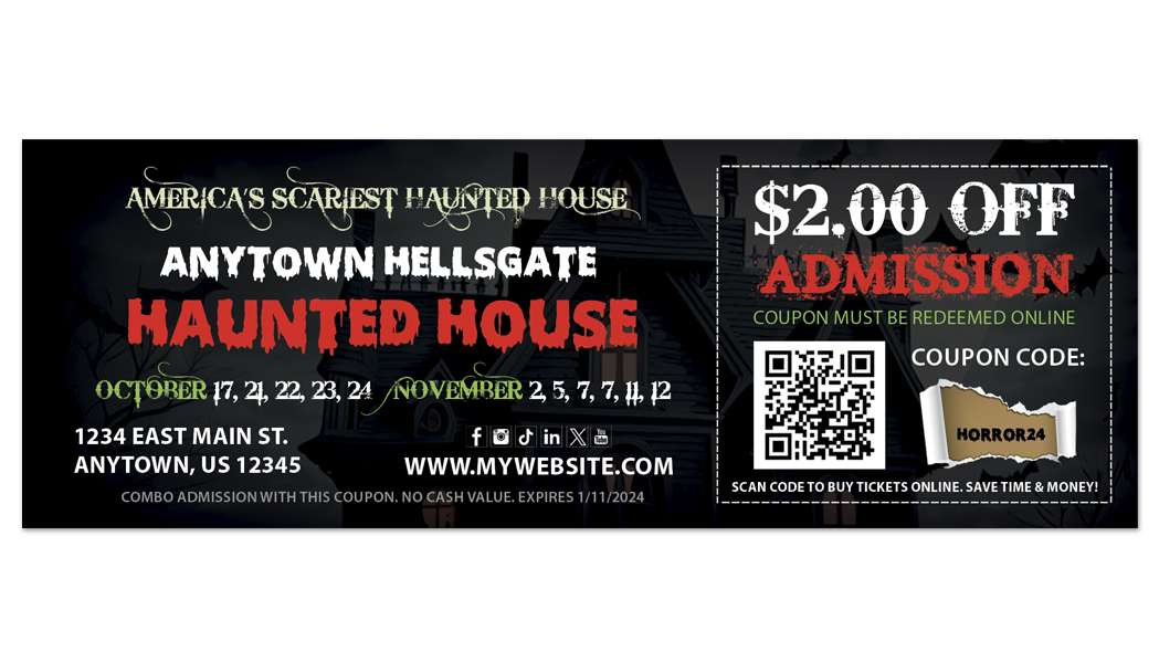 Haunted House Coupon Template, Halloween Coupon Template, Horror Coupon Template, Scape Room Coupon Template