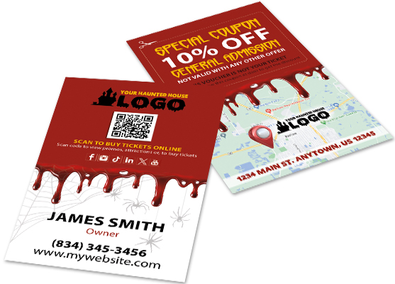 Haunted House Business Cards, Halloween Business Cards, Horror Business Cards, Scape Room Business Cards