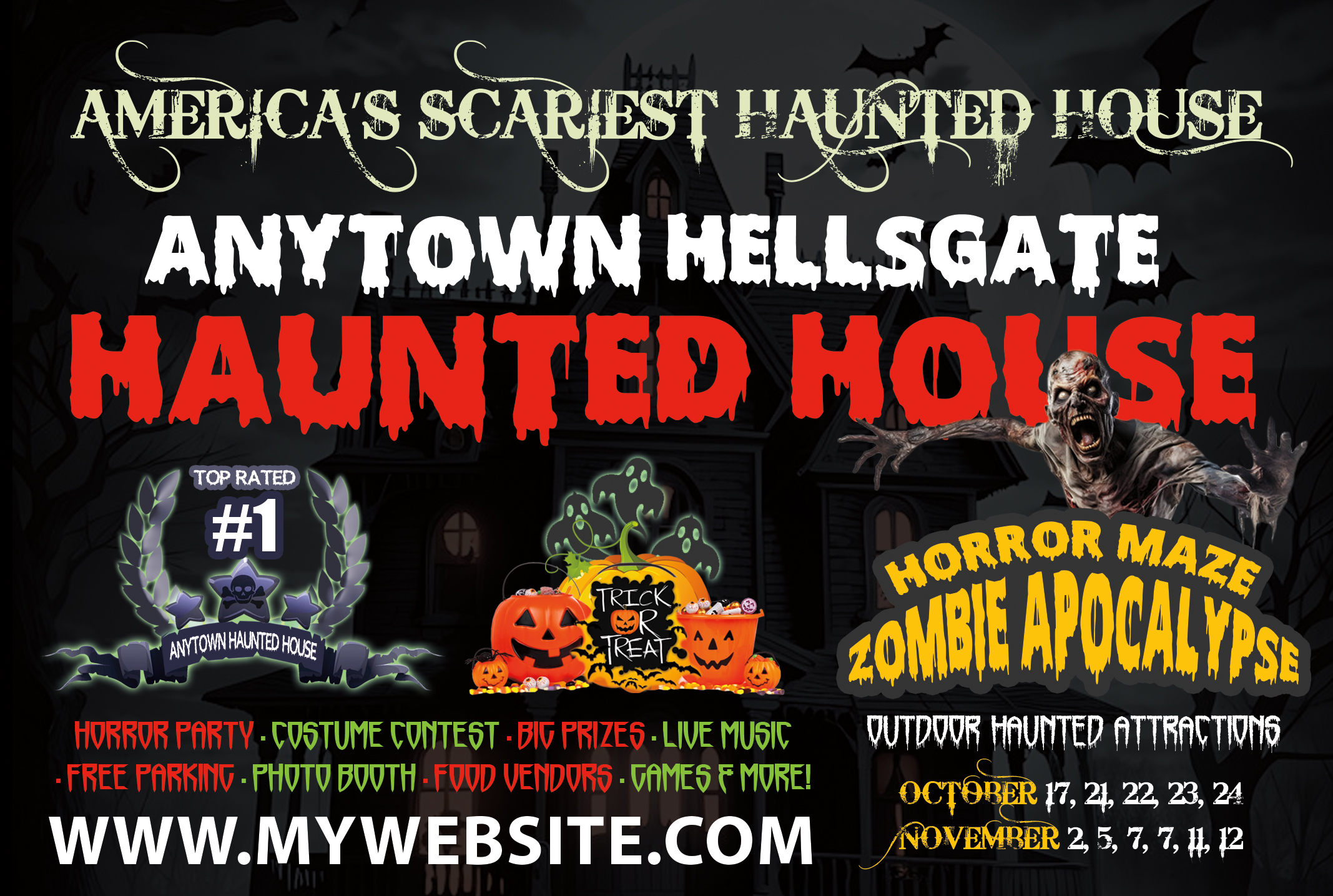 Haunted House Postcard Template, Halloween Postcard Template, Horror Postcard Template, Scape Room Postcard Template